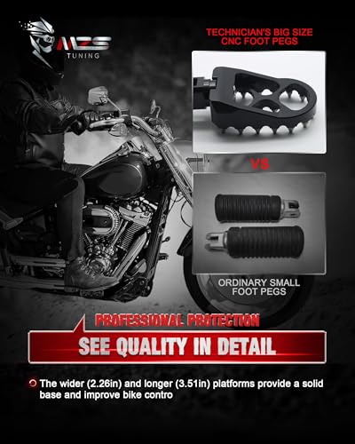 Image of MZS Motorcycle Front Foot Pegs, 2018-2025 Adjustable Footpegs Rest Pedal Accessories Black Compatible with Softail Slim Lower Rider Street Bob Fat Bob Boy Sport Glide Heritage Breakout RA1250 RH1250S