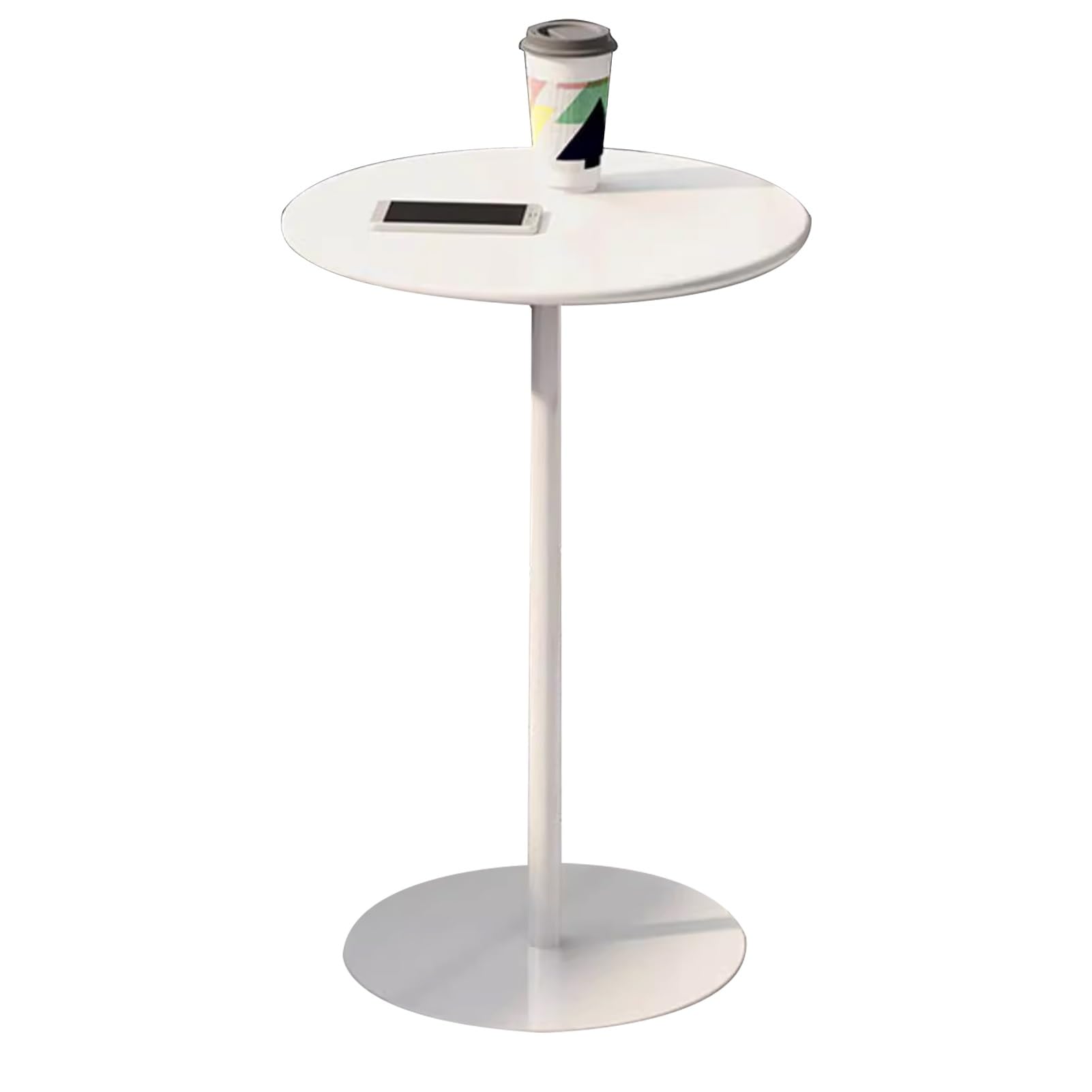 Mesa alta para bistró redonda en metal blanco ideal para desayunos en el balcón