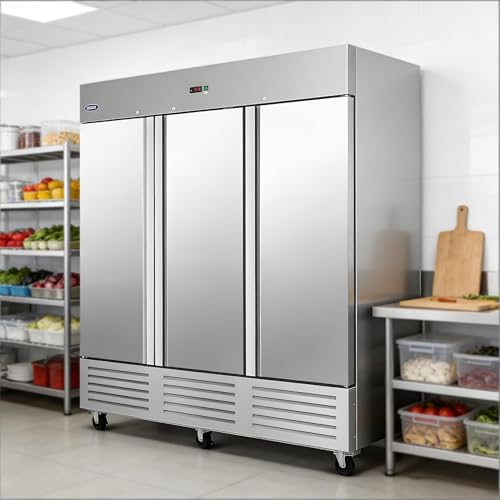 Image of Commercial Refrigerator with Solid Door Reach-In Refrigerators Stainless Steel ETL Approved Upright Fridge Storage (72 Cu.ft（33~40℉）)