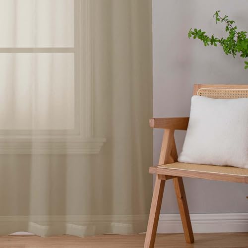 Image of Chyhomenyc Taupe Sheer Curtains 78 Inches Long 2 Panels Set for Living Room, Light Filtering Voile Lightweight Bedroom Curtains, Rod Pocket Solid Window Treatment Drapes, Each 42W x 78L