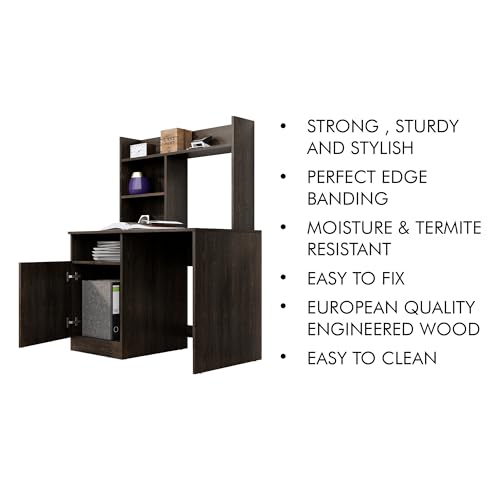 Image of Bniture Wooden Study Table for Home | Engineered Wood Study Table with Bottom Storage Shelf | Multi Purpose Computer Desk for Writing & Study | Laptop Table for Study Room & Office | Flower Wenge