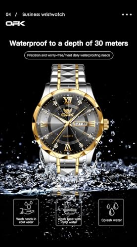 Image of OPK Watches for Men Diamond Roman Analog Mens Watches Waterproof Large Stainless Steel Men Wrist Watch Business Father Gift Watch Blue