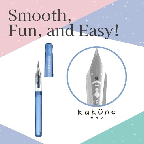 Image of Fountain Pen Set CON-40 Converter & Kakuno Fine Nib with Black Ink Cartridge & Sticky Notes - Refillable Ink System, For Beginners, Calligraphy (Blue FKA-1SR-KPL-F)