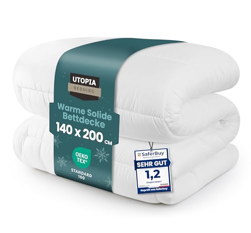Utopia Bedding Bettdecke 140 x 200 cm Ganzjahresdecke 370 GSM Füllung atmungsaktive Schlafdecke Steppdecke Super Weiche Kuschelige (Weiß)