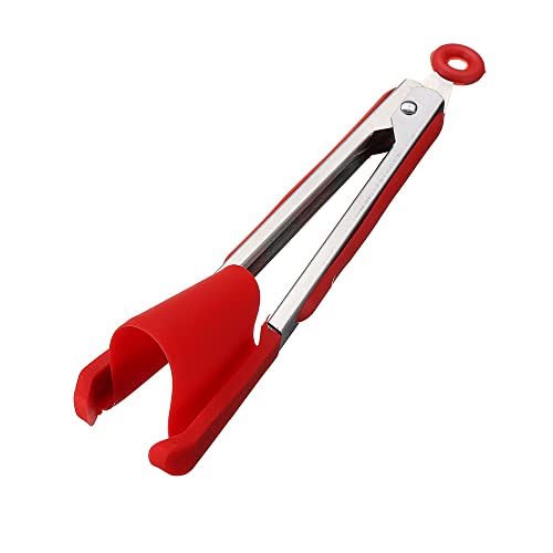 2 In 1 Silicone Spatula Tong 2 Pcs, Rubber Kitchen Non-Stick Bbq Salad Toaster Pasta Cooking Tong Set Heat Resistant, Food-Grade,Bpa Free (Red) #TOP7
