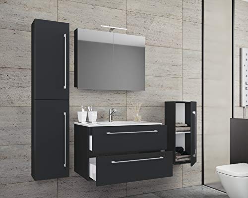 Preisvergleich Produktbild VCM Waschplatz Badinos 60 cm: Schwarz + Spiegelschrank