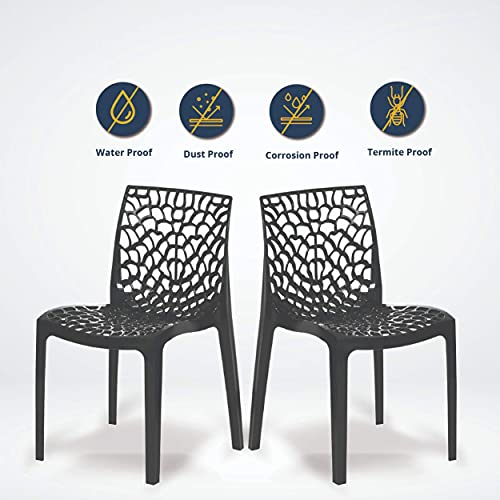 Image of Binani Web Designer Plastic Chair for Home, Office and Restaurant and Cafe|Armless Chair for Dining Room| Heavy Duty Outdoor Plastic Chair | Designer Balcony Chair (Black, Set of 4)