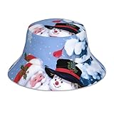 BLWSLC Weihnachtlicher Weihnachtsmann-Schneemann-Anglerhut, bedruckt, Sonnenhut, geeignet für Strand, Jagd, Gartenarbeit, Golf, Angeln, Schwarz