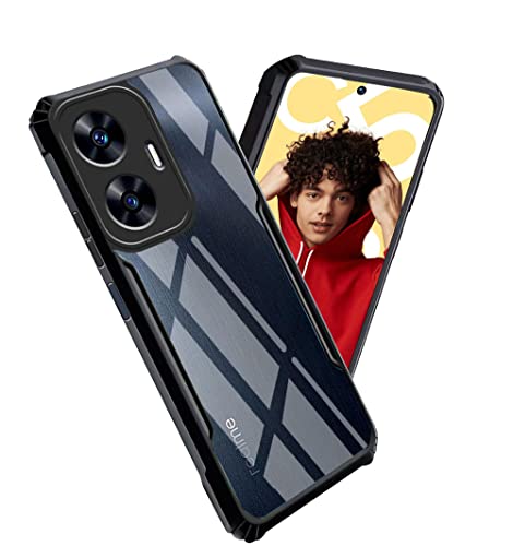 Image of A rtistque Clear Hard Transparent Acrylic Armor Anti-Drop Shockproof TPU Edge Back Cover Case for Realme Narzo N55 / Realme C55 - Black