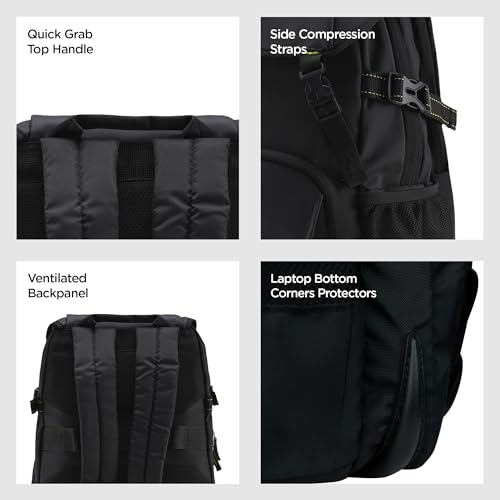 Image of HARISSONS RHINO Laptop Backpack | 30L | Fits 15.6 inch Laptop | 420D PU-Coated Polyester & Vegan Leather | Office, Commute & Travel | Laptop Protection, Trolley Sleeve, Organizer