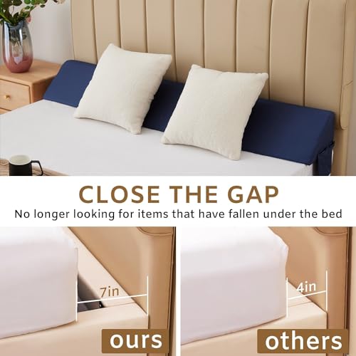 Image of Bedluxe King Wedge Pillow Headboard (76 inchx10 inchx6 inch), Bed Wedge Pillow for Headboard, Foam Headboard Pillow, Bed Gap Filler King - Fill The Gap (0-7 inch), Mattress Gap Filler (Navy)