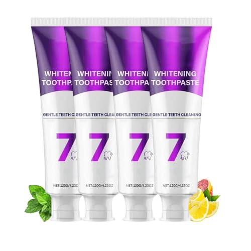 Dentifricio intensivo 7-Pro, dentifricio sbiancante intenso 7PRO, rimuove le macchie gialle quotidianamente, ripara e rinfresca l'alito in modo sostenibile. 4 pezzi