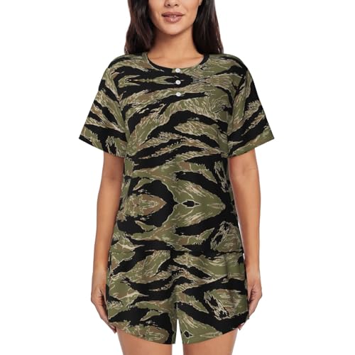 Pyjama court imprimé camouflage tigre pour femmes | Ensemble d'été