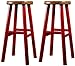 Klasyczny stołek barowy tarasowy zestaw 2 sztuk, do użytku wewnątrz i na zewnątrz, drewniany stołek barowy, krzesła barowe na podwórko ogrodowe z podnóżkiem, siedzisko typu Pub-Ssitz (kolor: czerwony)