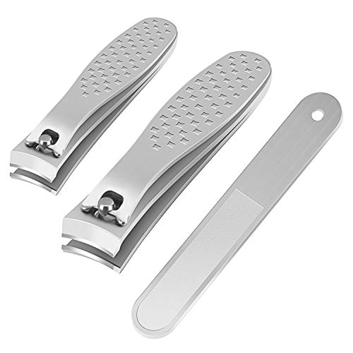 Nail Clippers, Terresa 3 PCS Sharp Fingernail Clippers, Professional Stainless Steel Toenail Clippers Nail Cutter for Women Men and Kids with Nail File (Silver)