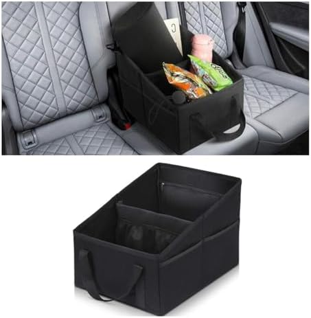 Car Seat Organizer, Foldable Car Storage Organizer with Belt 4 Cup Holders, Rear Seat and Front Seat Storage Bags for Console Front and Rear Travel Passenger Seat Console Organizers