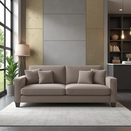 Image of Torque Moscow 2 Seater Fabric Sofa (Light Brown) 2 Person Sofa, Wooden Sofa Set, Couch for Living Room | 1 Years Warranty