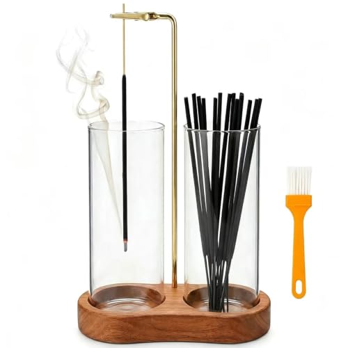 Incense Holder for Sticks with Glass Ash Catcher - Upside Down Anti-Ash Flying Incense Burner & Stick Storage Organizer Ideal for Meditation Yoga Zen Home Decor Spa Relaxation Gift