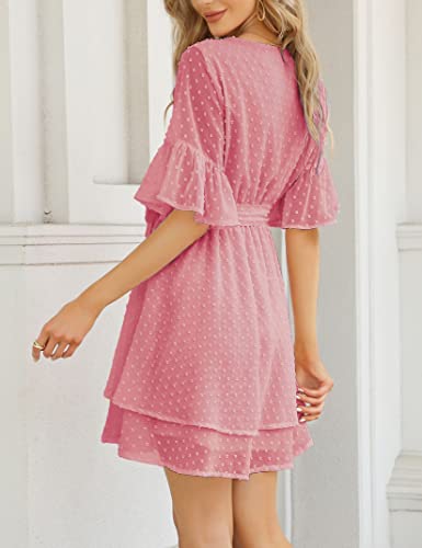 Women Bridal Shower Dress Chiffon Swiss Dot Graduation Summer Casual Cute Wrap Flowy Beach Party Dress - Thumbnail 3
