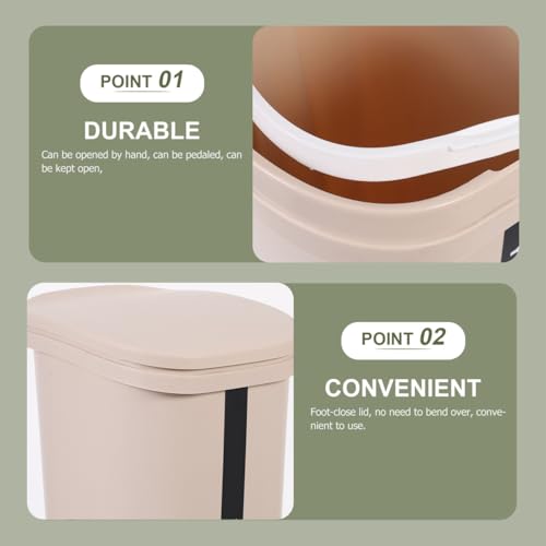 Caneca de basura plástica 10L con tapa y pedal, caqui miniatura 2
