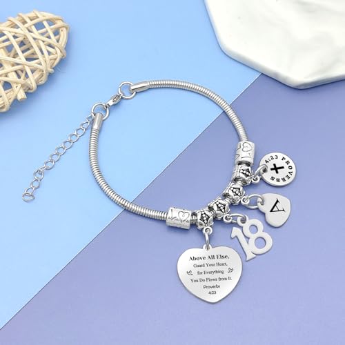 Image of 18th Birthday Gifts Bracelet Initial Gifts for Girls Happy 18th Birthday Gift for Daughter Granddaughter Son Friends Christian Bracelet Letter A-Z Gifts Bible Verse Gifts Inspirational Gift for Niece
