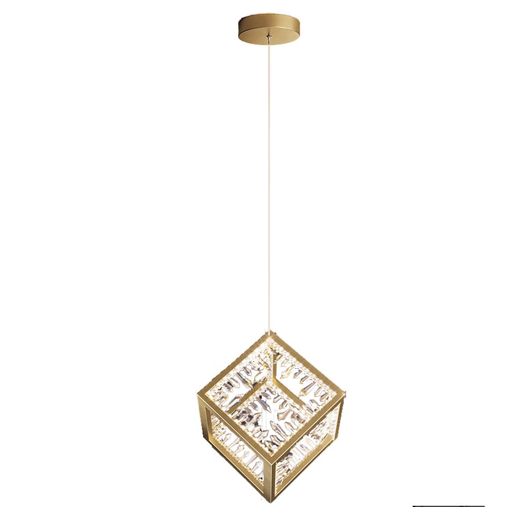 Lampa wisząca LED, żyrandole, LED z ekranem klatkowym, lampa sufitowa LED 24 W, szczotkowany mosiądz kryształ na wyspę kuchenną, jadalnię, ławkę