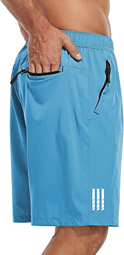 Image of CBlue Men's Outdoor Quick Dry Lightweight Sports Shorts Zipper Pockets (Medium, Mountain Blue)