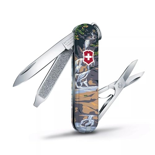 Image of Victorinox Classic SD Swiss Army Knife, Shenandoah National Park | 7-Function Swiss Mini Knife, Small Blade, Nail File, Screwdriver, Key Ring, Swiss Made, Compact EDC for Keys and Bags