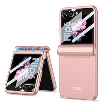 Capa para celular Samsung Z Flip 6, capa de telefone integrada com película magnética dobrável grande para Samsung Galaxy Z Flip 6 5G-Rosa