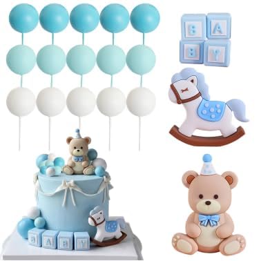 Bear Cake Decorations Set 21 Pcs Cake Toppers with Bear/Horse Blue