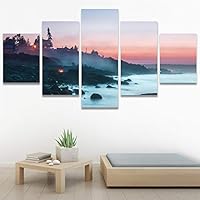 SIGNWIN 5 Panel Canvas Wall Art Setting in The Trees for Home Decorations Ready to Hang - 60