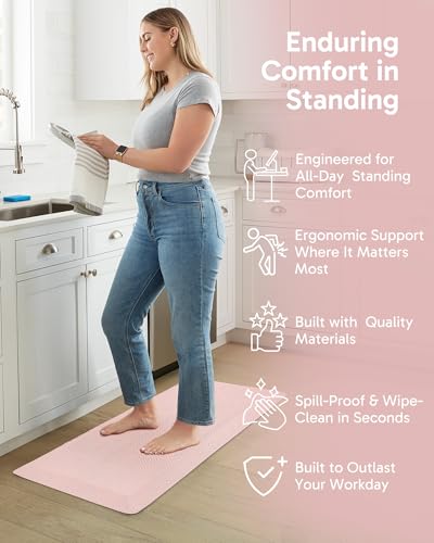 Image of Ophanie Kitchen mats for Floor, 3 /4 inch Thick, Kitchen Rugs, 20''x39'' Anti Fatigue Standing Cushioned Mat, Waterproof,Comfort Ergonomic mat for Office, Home, Sink, Pink Non-Slip Bottom
