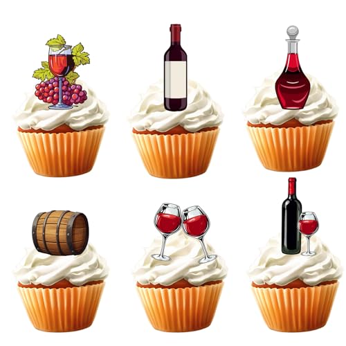 18pcs Red Wine Cupcake Toppers for Men Women Cheers Champagne Beer Dating Cake Decorations Wine Party Decorations Supplies for 40th 50th 60th Happy Birthday
