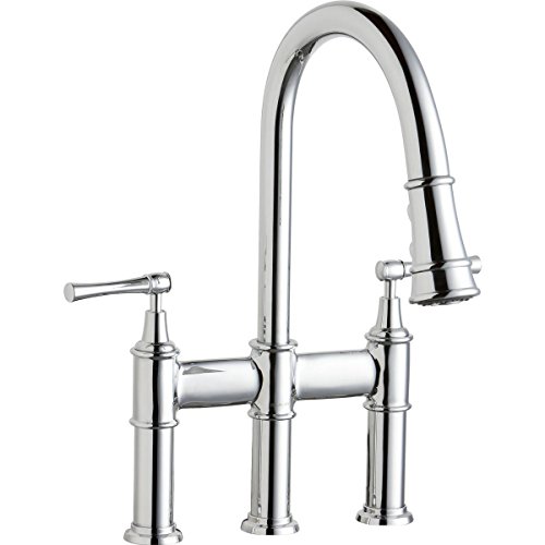 Elkay LKEC2037CR Three Hole Bridge Faucet with Pull-down Spray and Lever Handles, Chrome