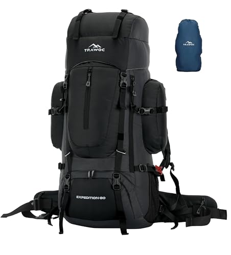 TRAWOC EXPEDITION 80L Travel Backpack Camping Hiking Rucksack Tre...