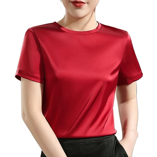 T-shirt à manches courtes en satin femme rouge basique mode