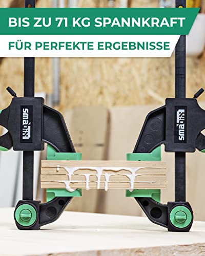 SMABIX® Einhandzwingen 2er Set zum Spannen, Dehnen, Fixieren mit einer Hand, 71Kg Spannkraft, Spannweite 300 mm, Dehnbereich 155mm - 500mm, Einhandzwinge, Zwingen, Schraubzwingen, Schnellspannzwinge