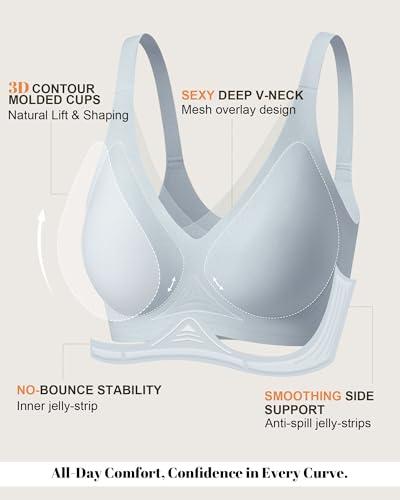 Image of As Fairy 2026 Bras for Women No Underwire Deep V Mesh Wireless Bra Jelly Supportive Seamless Soft Lift T-Shirt Bra