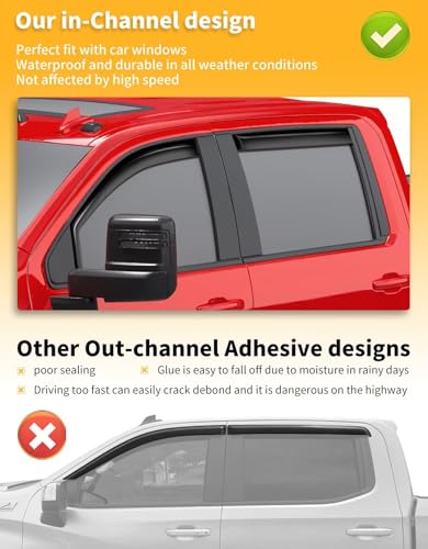 Image of Rain Guards for Chevy Silverado /GMC Sierra 2500HD 3500HD Crew Cab 2020-2026 | Saleago,in-Channel,Extra-Thick,Extra Durable,Window Visors,Window Deflectors,Vent Visors,Vent Shades,Truck Accessories,PC