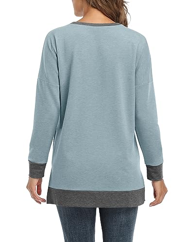 BETTE BOUTIK Women's Drop Long Sleeve Sweatshirts Casual Crewneck Tunic Tops Sweartshirts With Side Slits S-3XL
