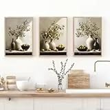 Pósteres vintage de bodegones, impresiones de plantas de olivo y limón en jarrón, lienzo, pintura de pared, decoración botánica antigua para habitación, 60 x 80 cm x 3 cm, con marco