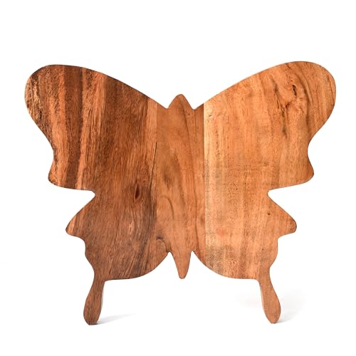 Tabla de cortar de madera en forma de mariposa Treen Art, 11"L x 13"W, tabla artesanal para cocina y decoración miniatura 1