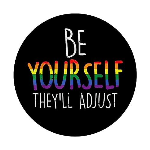 Be Yourself They'll Adjust LGBTQ Rainbow Flag Gay Pride Ally PopSockets Swappable PopGrip, Black - Image 3