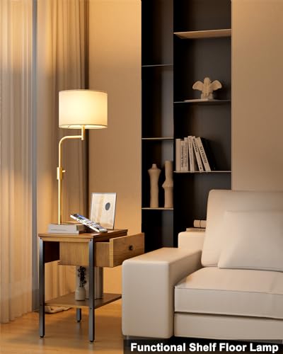 Image of Lightdot 58IN Floor Lamps with End Table Attached, Dimmable Floor Lamp with Fabric Lampshade& Bulb Included, 350 Rotatable Modern Standing Lamps for Bedroom /Sofa Beside /Corner Decor-Amber
