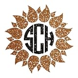 Glitter Sunflower with Circle Initial Monogram Vinyl Decal - 20 Colors to Choose From
