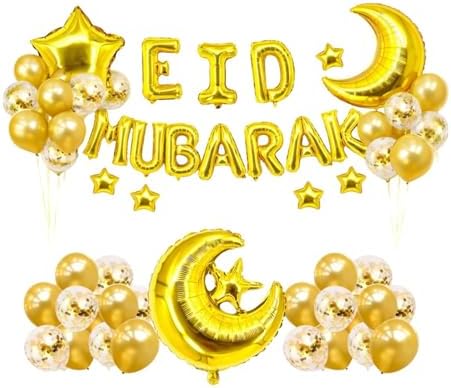 Eid Mubarak Latex Aluminium Foil Moon Star Balloon Set For Eid al...