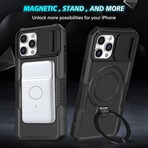 Coque iPhone 14 Pro noire antichoc dotée d'un support invisible et aimant intégré - 5