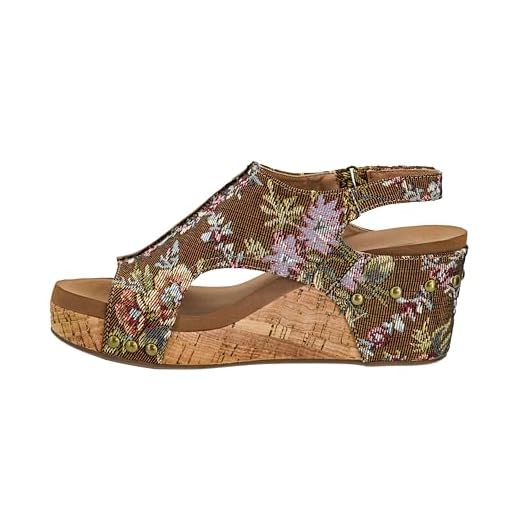 Corkys Footwear Women's Carley Wedge Rust Brocade Floral Size 07 With Adjustable Straps 2.5 Inch Wedge
