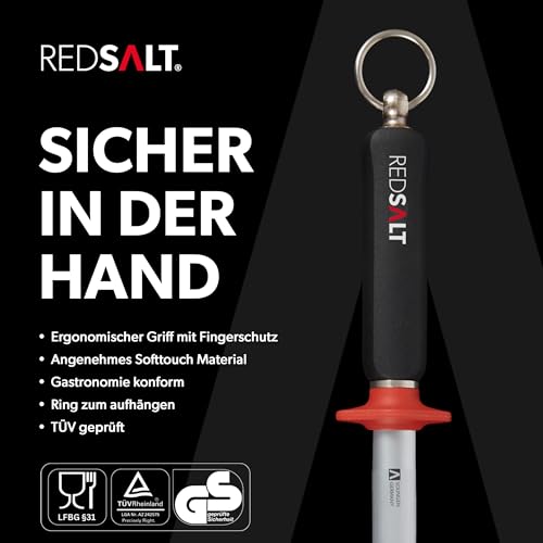 Foto von REDSALT® Premium Wetzstahl 30cm ovaler Microfein Saphirzug für hochwertige Messer | HRC 65 Chrom Vanadium Stahl Made in Solingen | Profi Messerschärfer Wetzstab ergonomischer Griff