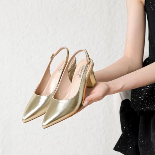 Image of RIBONGZ Sexy Slingback Pumps Elegant Dressy Heels for Women Closed Toe Pointy High Heels Wedding Bride Prom Party Evening Shoes